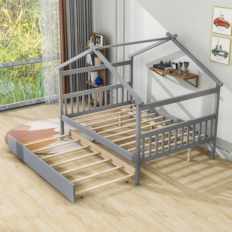 Patchin Wood Daybed with Trundle and Slats, Gray, Full