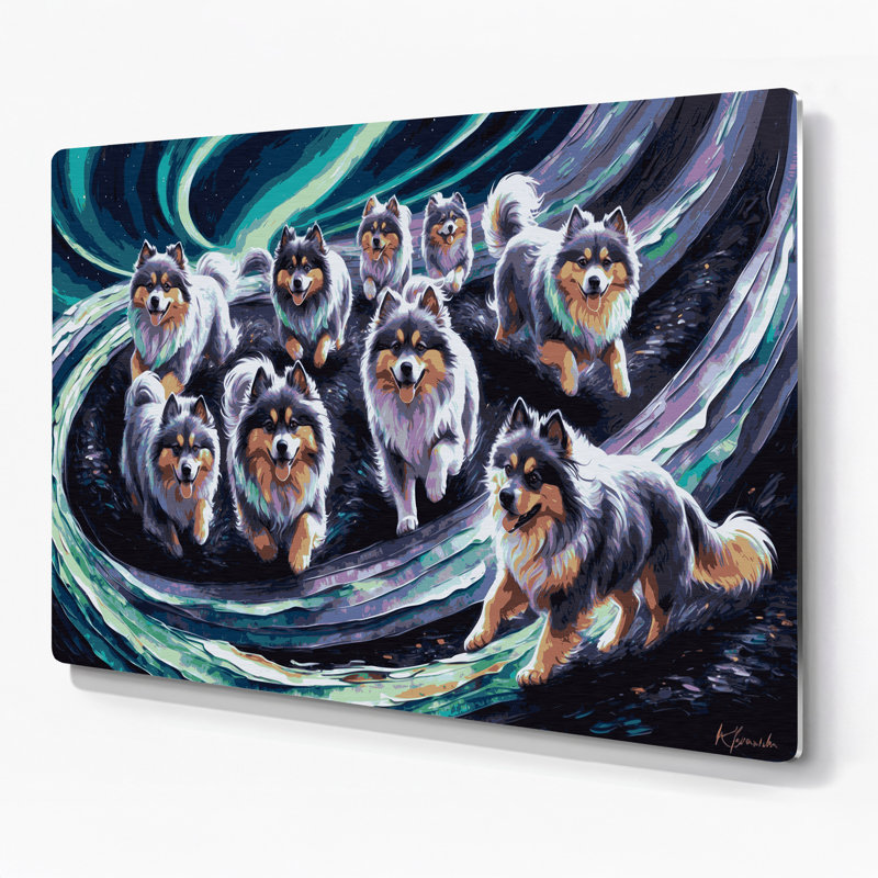 Chiens, art mural gris en métal Keeshond, H 12 po x l 18 po