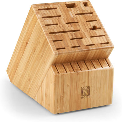 Cook N Home Basics,Bamboo Cutlery Block without Knives, Universal Knife Holder Countertop Butcher Block Knife Stand for Easy Kitchen Storage, 25-Slot