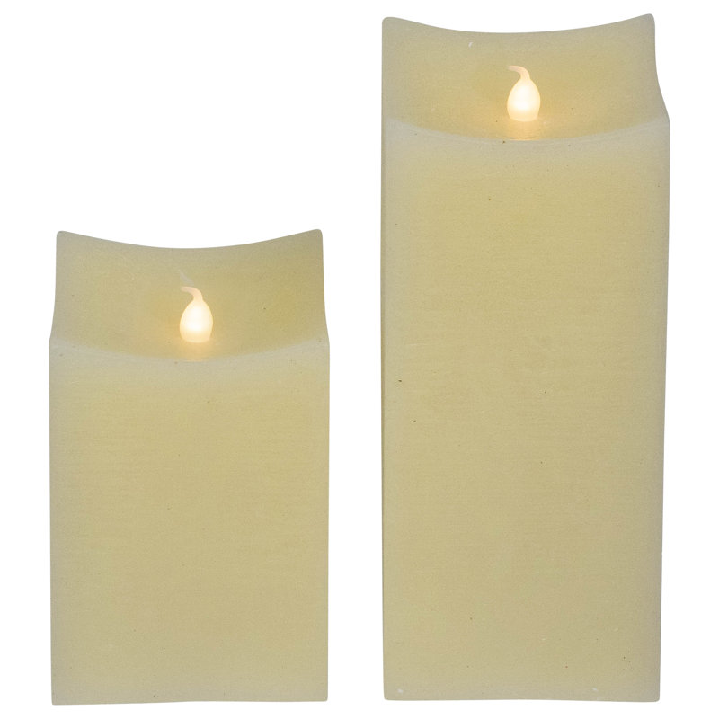 Ensemble de 2 bougies rectangulaires scintillantes incandescentes à DEL 8 po, Crème