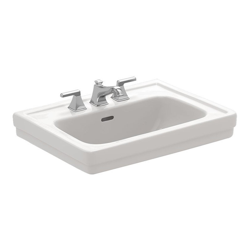 Promenade Vitreous China 24" Pedestal Bathroom Sink with Overflow, Cotton, 8" Widespread