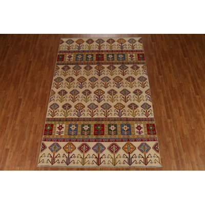 Ivory Kazak Tribal Area Rug 7x10