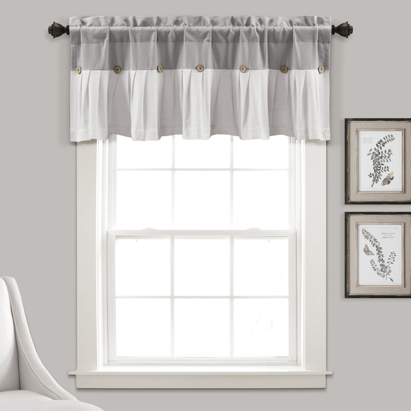 Linen Button Cotton Blend Tailored Window Valance, Gray, 84"W x 18"L