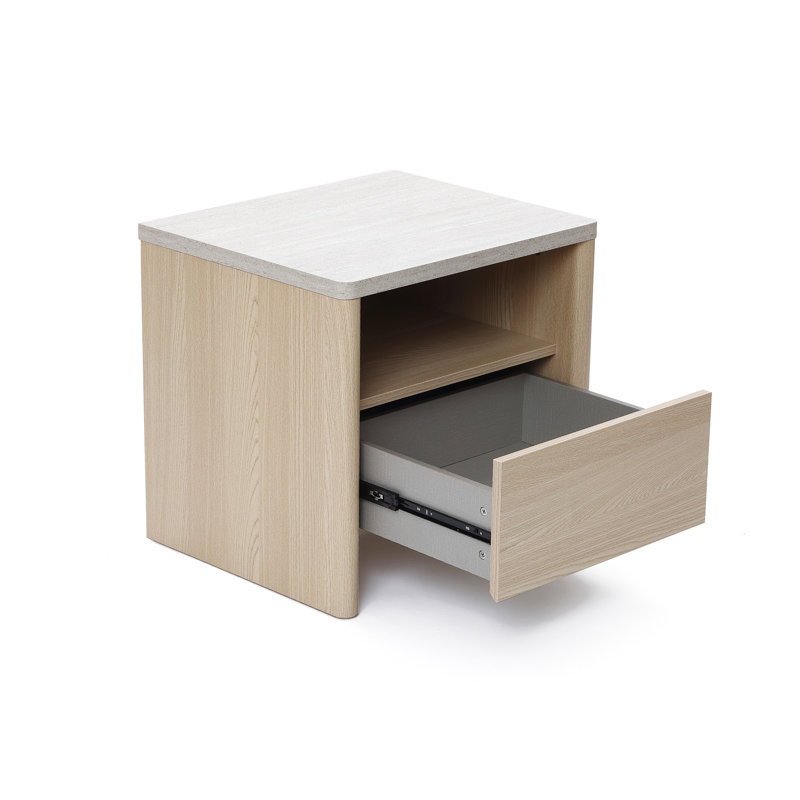 Table de chevet moderne 19,7 po avec plateau en faux travertin et tablette ouverte, 1