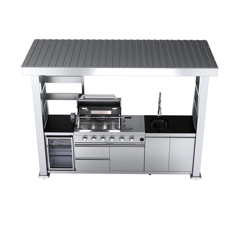 Îlot de barbecue à gaz 110 pouces à 4 brûleurs et 72 000 BTU de luxe en acier inoxydable pour l'extérieur, Acier Inoxydable