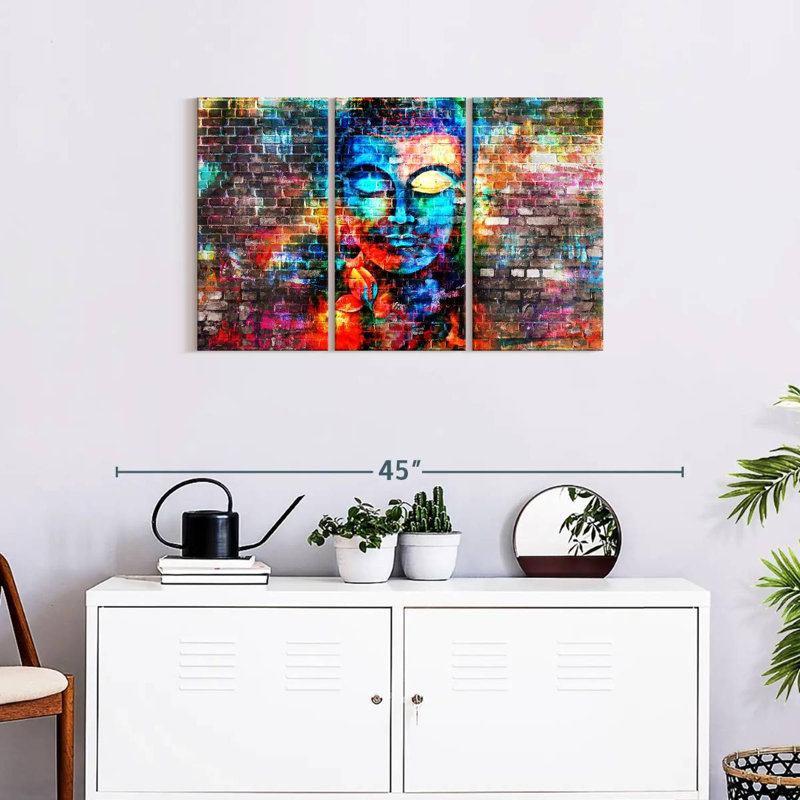 Bouddha en brique sur toile, ensemble de 3 pièces, H 33 po x l 20 po x P 1,25 po