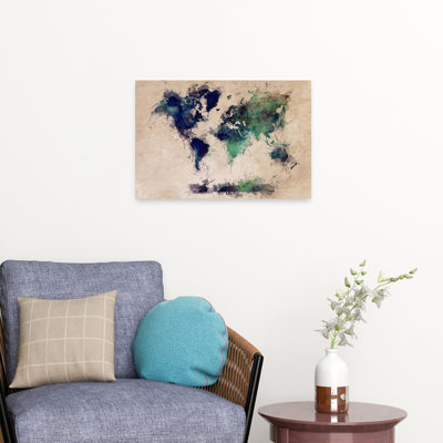 Abstract World Map Abstract Contemporary Wall Art Print 1 Piece Wrapped Canvas Wall Art