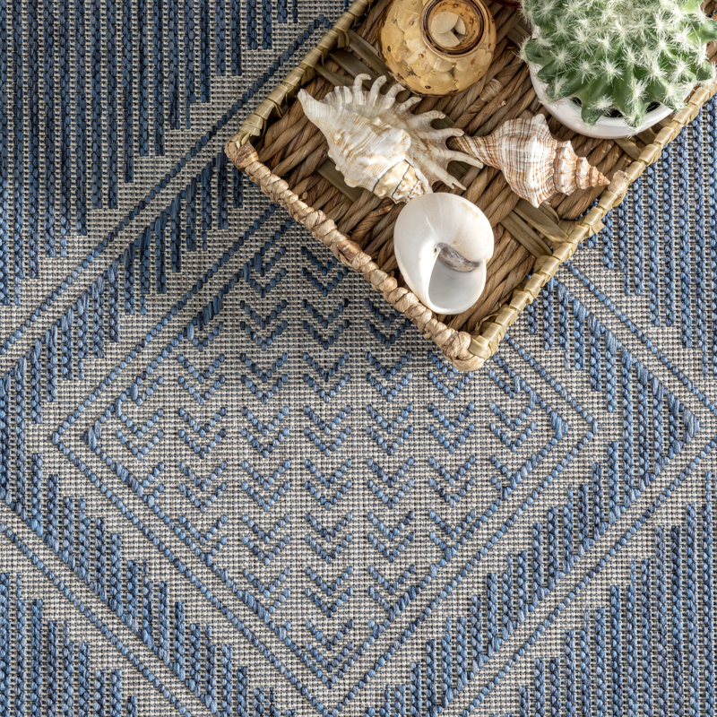 Tapis intérieur / extérieur bleu Achyut Southwestern, Rectangle 8 pi x 10 pi