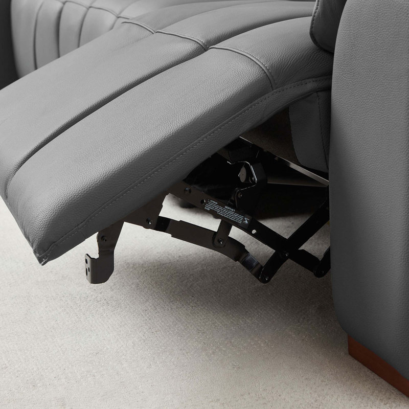 144.87" Genuine Leather Power Reclining Sectional With USB Port, Dark Gray Genuine Leather, Left Hand Facing