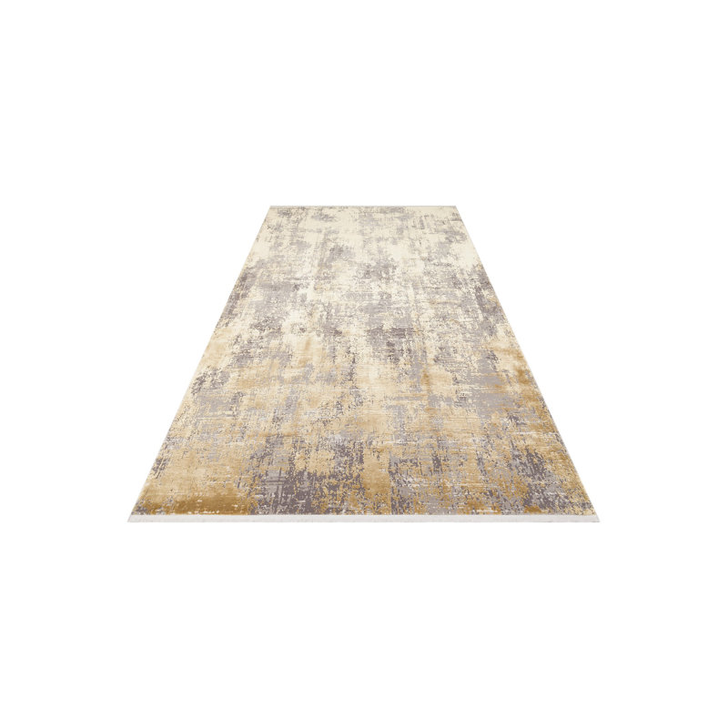 Rectangle Mahoe Abstract Machine Made Power Loomed Viscose Area Rug in Grey/Brown, Rectangle 3'3" x 6'7"