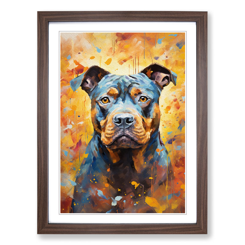 Staffordshire Bull Terrier Impressionism - Framed Print, 64" H x 46" W x 2" D, Walnut