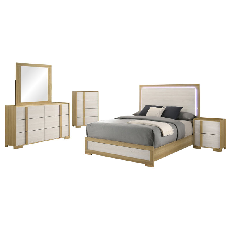 Ensemble de chambre avec grand lit 5 pièces Ellaline Natural