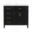 Meuble-lavabo de 36 pouces avec lavabo, meuble-lavabo simple noir à 4 tiroirs (1 tiroir rabattable), 2 portes et tablette réglable, armoire en bois de pin et en panneau de fibres à densité moyenne avec lavabo en céramique, charnières à fermeture en douceur-128990537