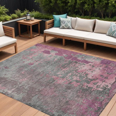 Tapis intérieur lavable abstrait 10 pi x 14 pi gris et mauve