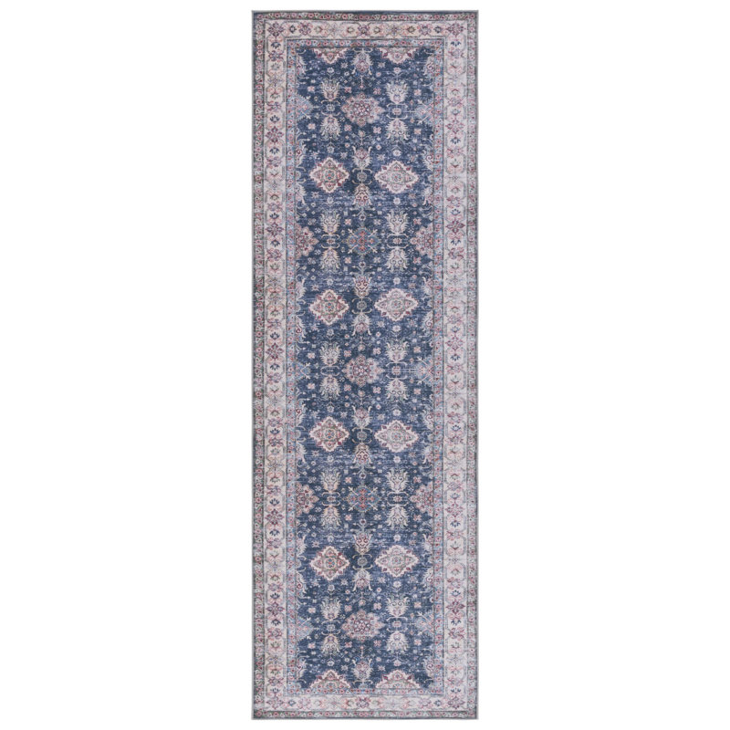 Tapis oriental bleu marine / beige, Tapis de couloir 2 pi 6 po x 8 pi