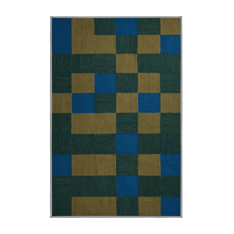 Machine Washable Checkered Green Area Rug, Rectangle 5' x 8'