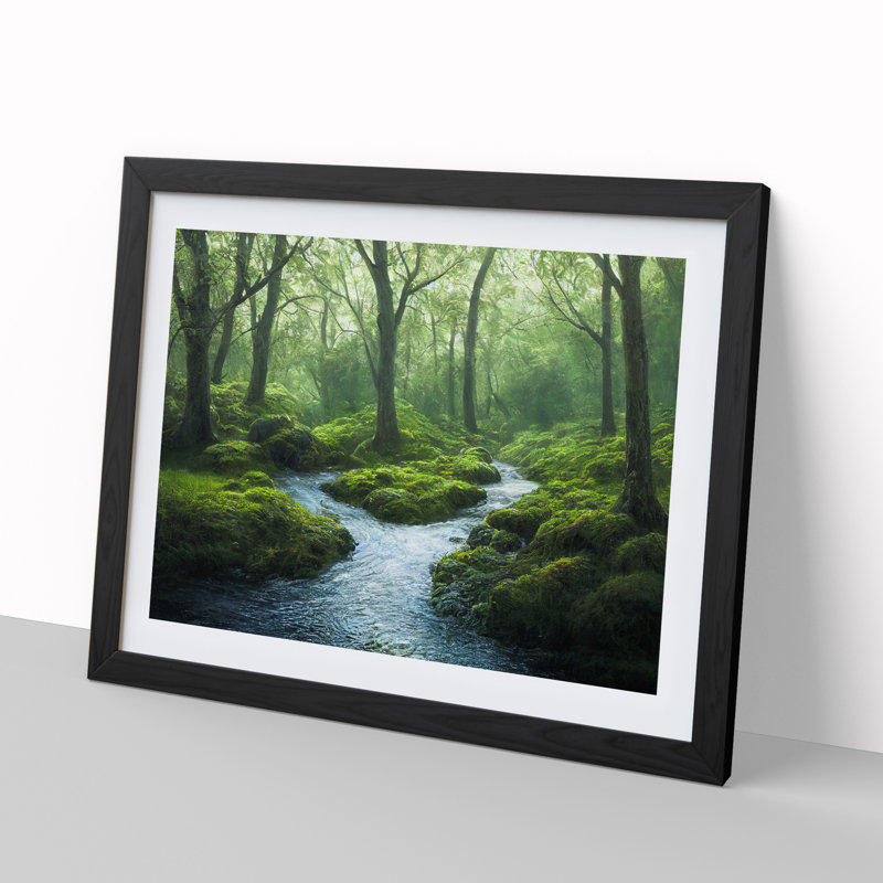 XH1022-6339X Mysterious Forest Stream Vol.2 - Single Picture Frame Print, Black , 46cm H x 64cm W x 2cm D