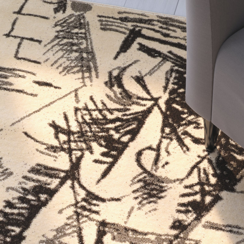 Baylen Abstract Black/Beige Area Rug, Rectangle 5' x 7'6"