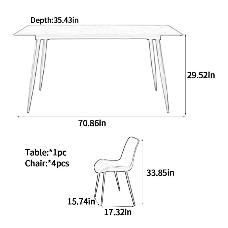 Grey rock plate dining table, 29.52" H x 70.86" L x 35.43" W, 5