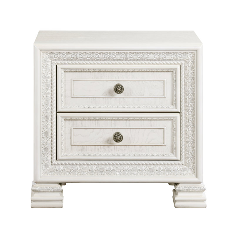 Table de chevet de luxe classique avec fond en placage blanc perle