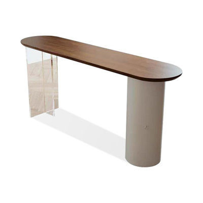 Nut-brown + White Straight Solid Wood + Carbon Steel + Acrylic Bar Table