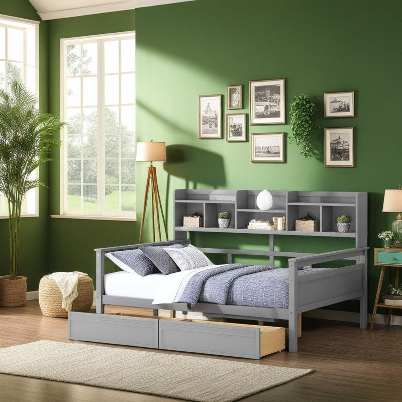 Lit de jour moderne avec rangement - 2 tiroirs, canapé-lit multifonctionnel, design élégant?, Gris
