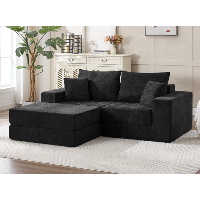 Canapé-lit modulaire compressible reconfigurable Boneless, Chenille noir