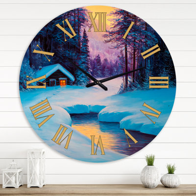 Vieille cabane dans la forêt d'hiver II - Horloge murale traditionnelle