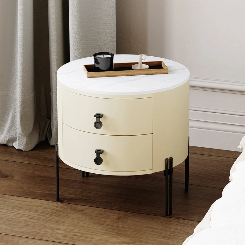 Table de chevet ronde 18 po avec deux tiroirs
