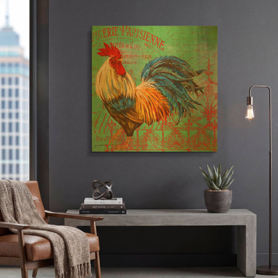 'Le Rooster B' By Jean Plout Gold Metal Wall Art, 12" x 12"