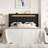 Modern Upholstered Bed Frame With RGB LED Lights, Charging Station & Geometric Wingback Headboard-523539472-523539503