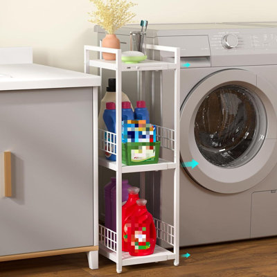 Expandable Slim Storage Shelf, 3 Tier Metal Shelving Unit For Bathroom Storage Organizer, Free-Standing Narrow Shelf, Open Floor Shelves For Small Spaces,Laundry,Bathroom,Kitchen