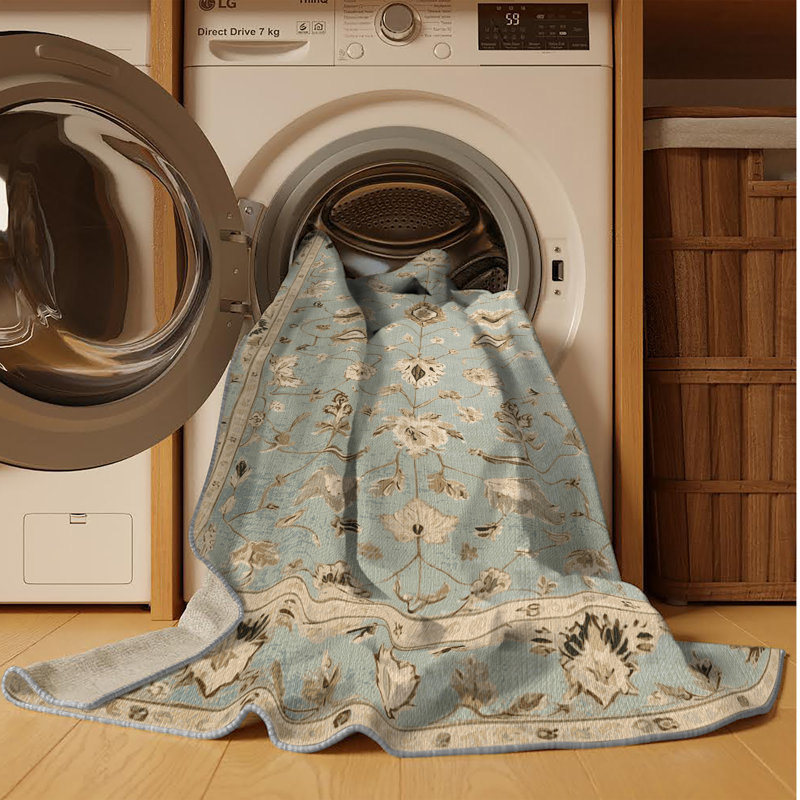 Tapis turc gris lavable à la machine, Rond 7 pi