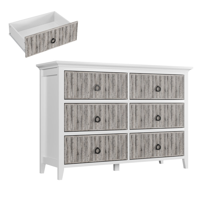 Commode avec panneau à 6 tiroirs cannelés, grande commode moderne à tiroirs profonds