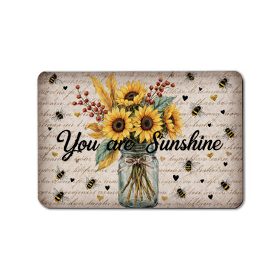 Sunflower Vase Sunshine Bath Mat, 20L x 32W, Non-Slip, for Bathroom and Gym