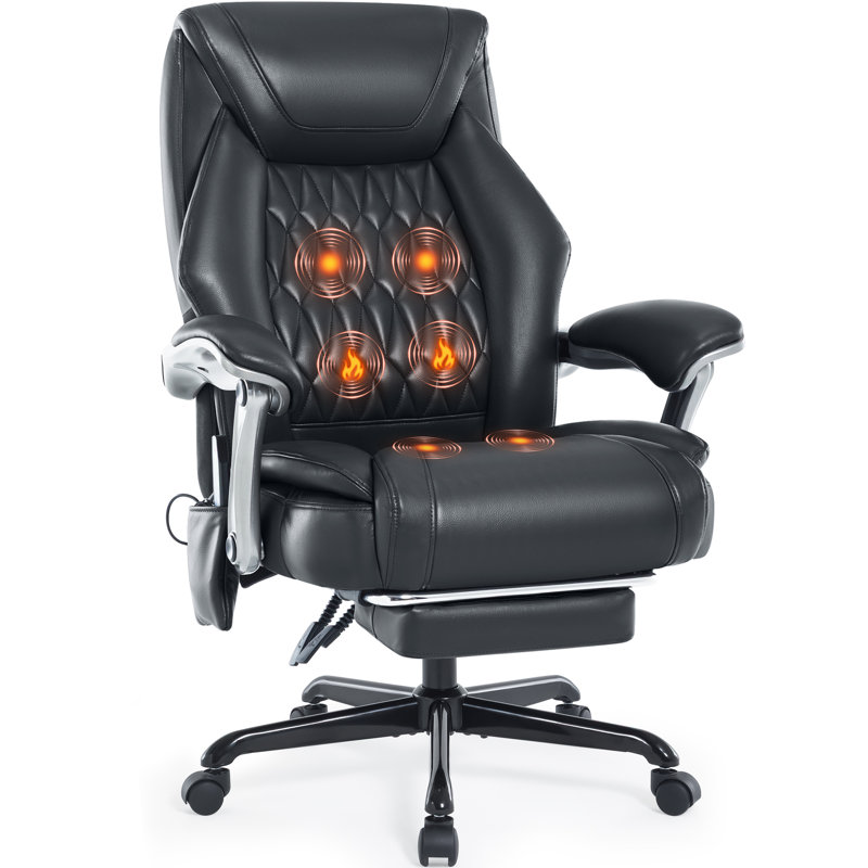 Heavy Duty Ergonomic Leather Executive Office Chair，Modern Massage Office Chair With Heating Function，Black, Black
