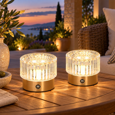 Lampe de bureau rechargeable Mini Drum avec cristal à facettes, intensité réglable (paquet de 2)