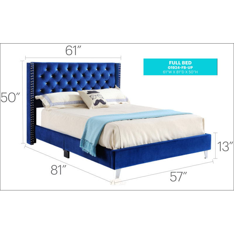 Lit double tapissier transitionnel, Double, Bleu marine