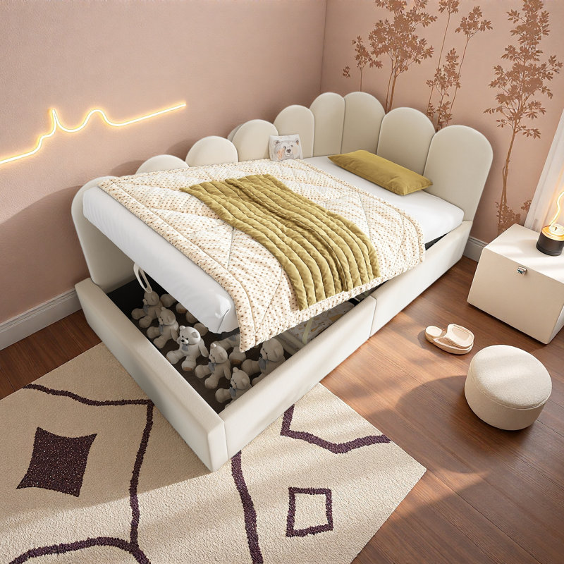 Upholstered Daybed Bed With Storage,Ottoman Bed Twin Size Single Sofa Bed, Daybed With Hydraulic Storage Bed Frame, With Metal Slatted Frame, Velvet