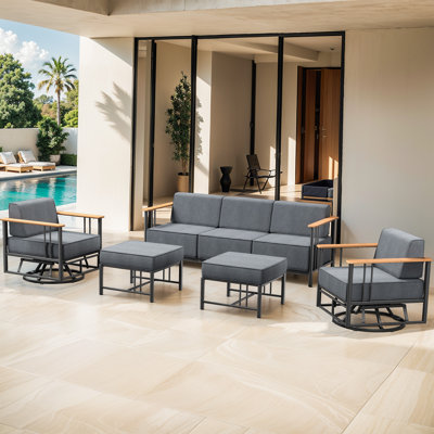 Timberloft 5-Person Outdoor Patio Conversation Set With Sofa Ottoman Swivel Glider Chairs And 10" Thick Cushions