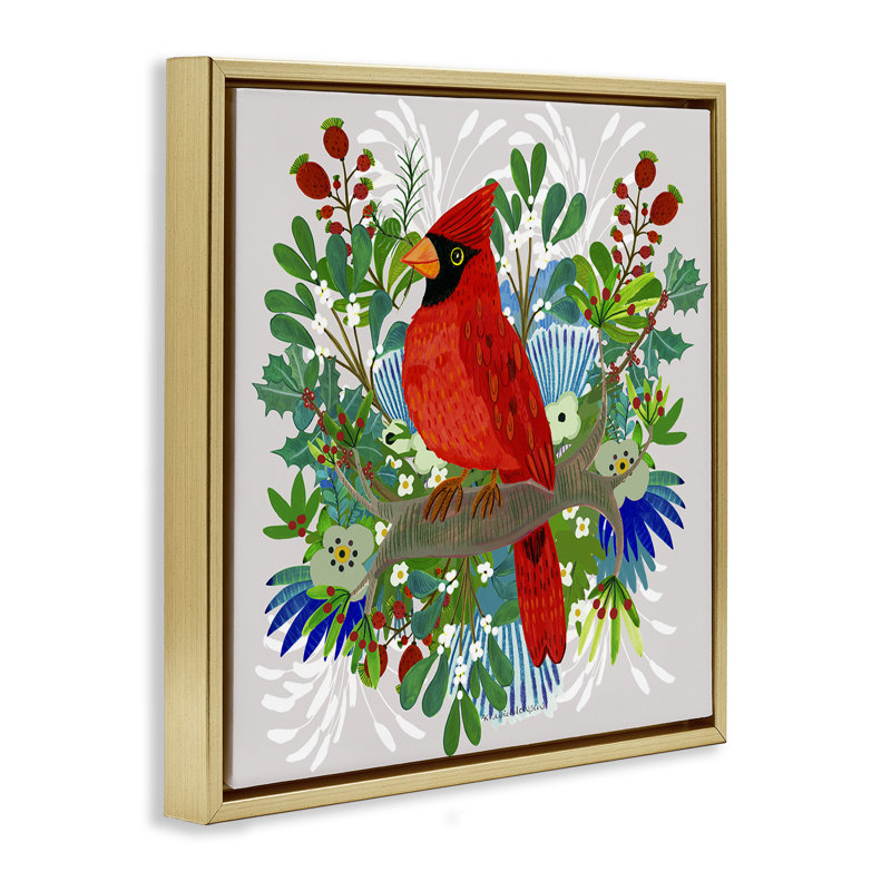 Cadre flottant cardinal Christmas Nestings, design par Kay Widdowson, H 18 po x l 18 po, Cadre flottant métallique doré