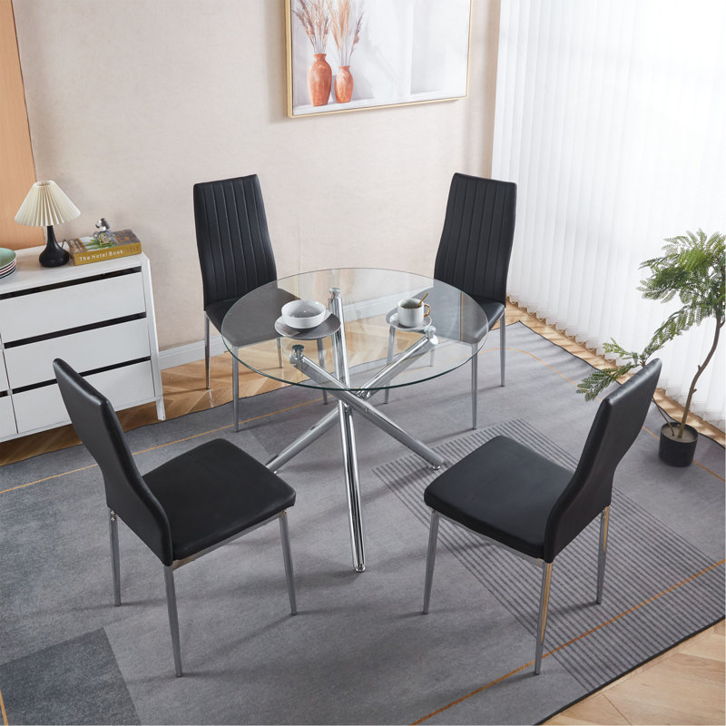 Ensemble de 4 chaises, chaise couleur, siège blanc, Argent argent, Noir