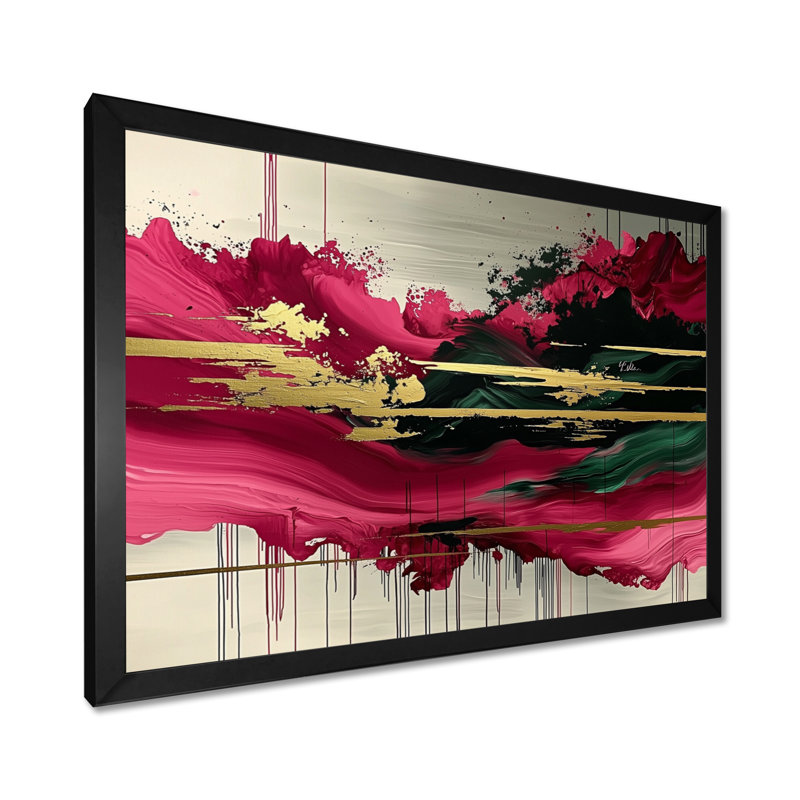 Abstrait rose et noir Fragments Of Time I - Art mural abstrait pour le salon, H 24 po x l 32 po, Cadre de photo unique