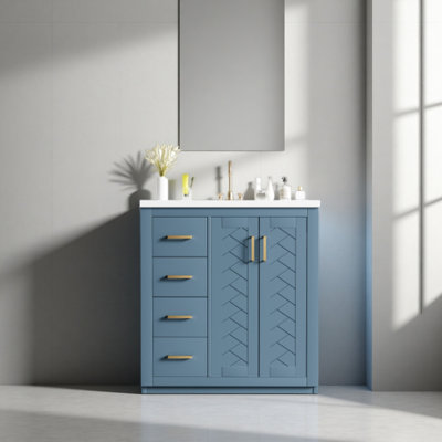 30'' Bathroom Vanity, Solid Wood Frame Bathroom Storage Cabinet, Freestanding Vanity Set with 3 Drawers