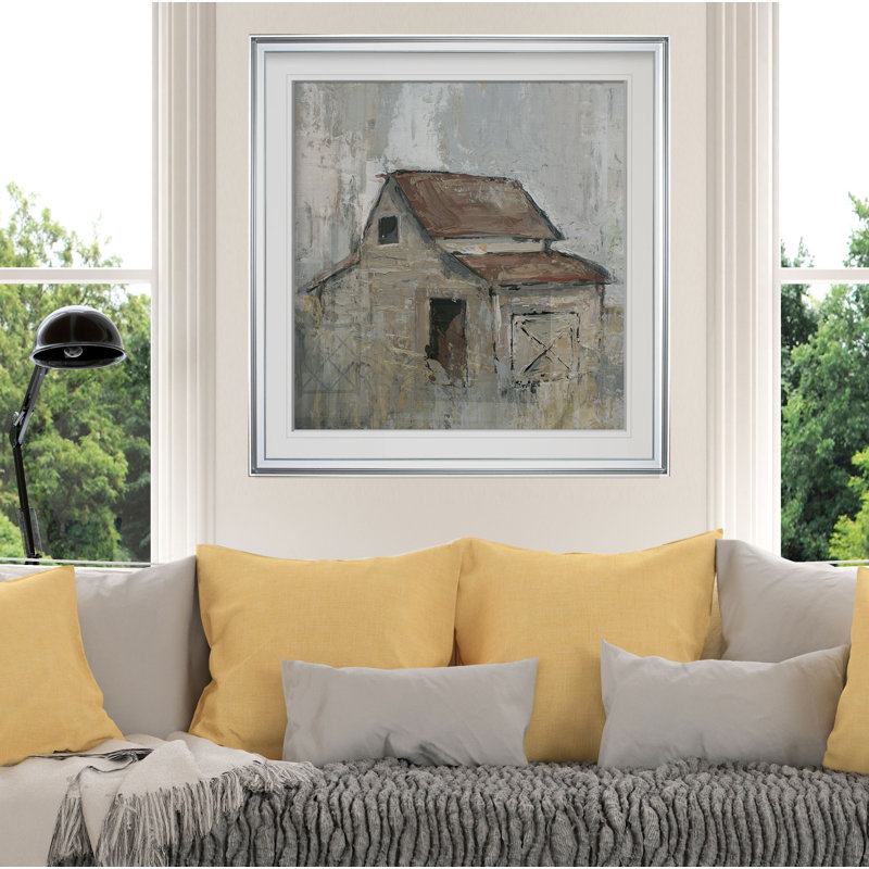 « grange à midi », peinture, H 24 po x l 24 po x P 1,5 po, Cadre argenté