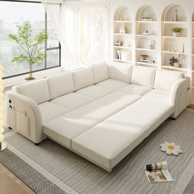 115.2" L-Shaped Sofa Couch with Pull-Out Bed