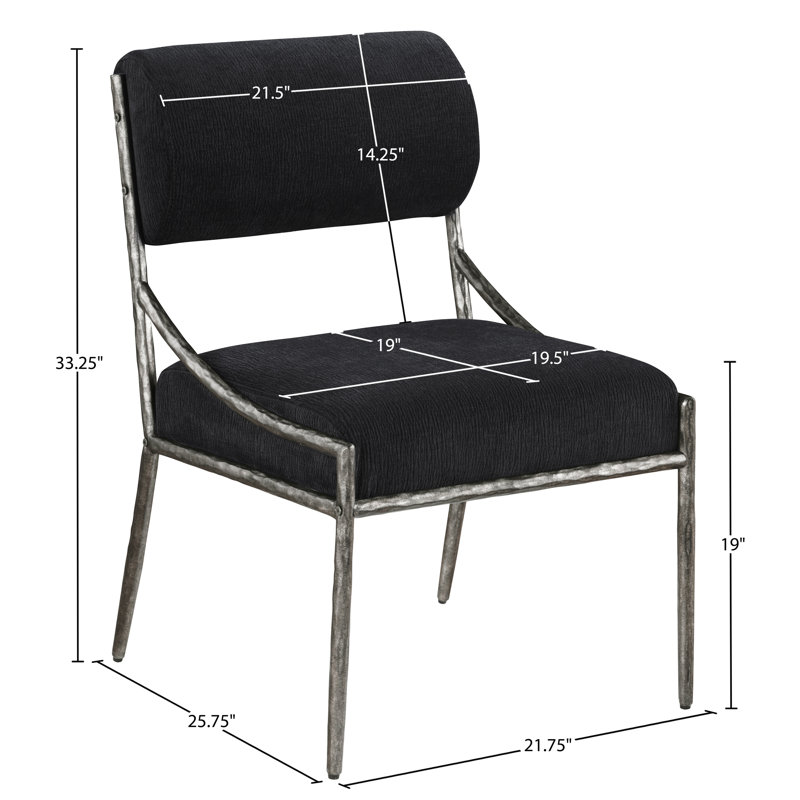 Chaise d'appoint rembourrée Bastille, Argent antique, Tissu chenille noir