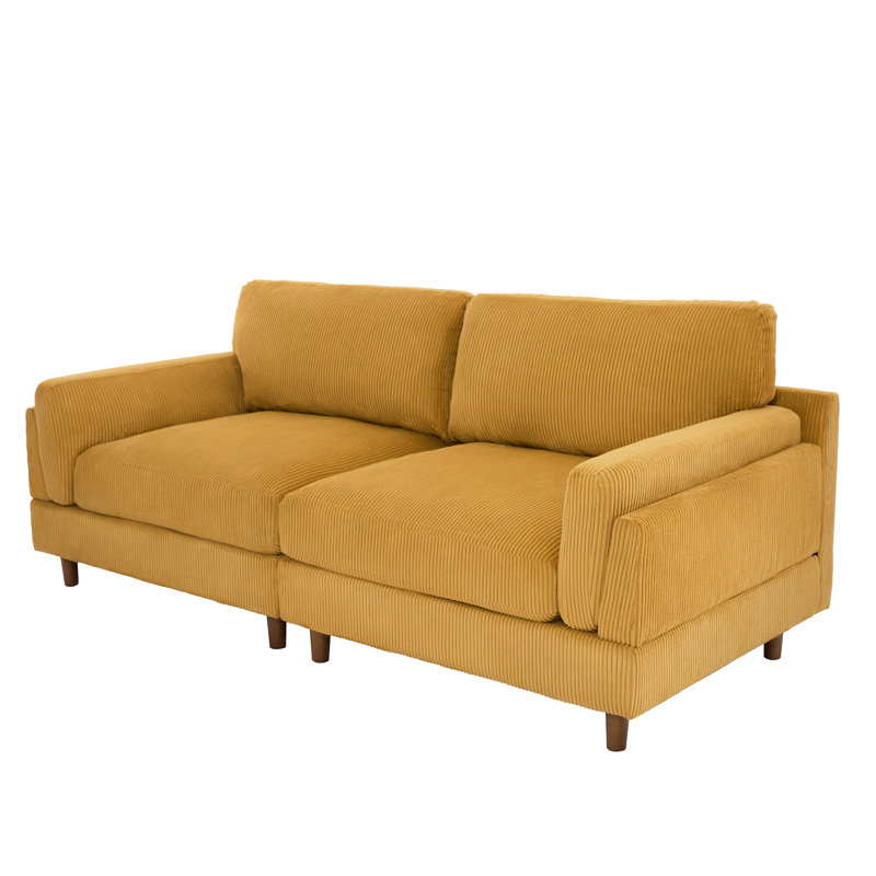Canapé à accoudoirs carrés de 90,3 po Vontavious, Velours côtelé beige