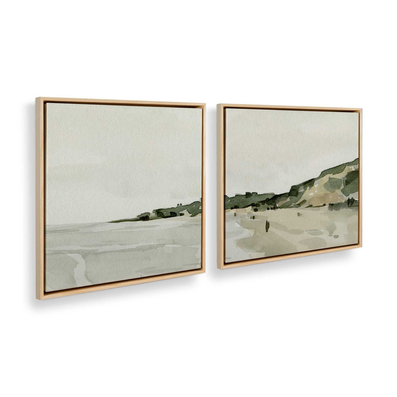 Douces vues côtières, ensemble de 2 impressions, H 33 po x l 66 po x P 1,75 po, Cadre américain en érable flottant