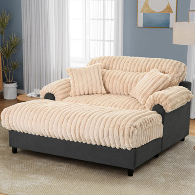 Modern Chaise Lounge Sofa 62" Cloud Chaise Sofa Cozy Plush Sofa Couch with Two Throw Pillows for Living Room, Champagne